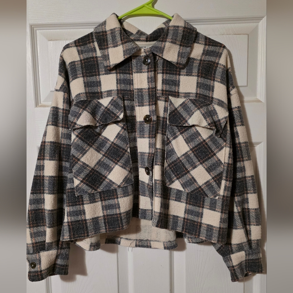 For The Republic Textured Button-Up in Black and Cream